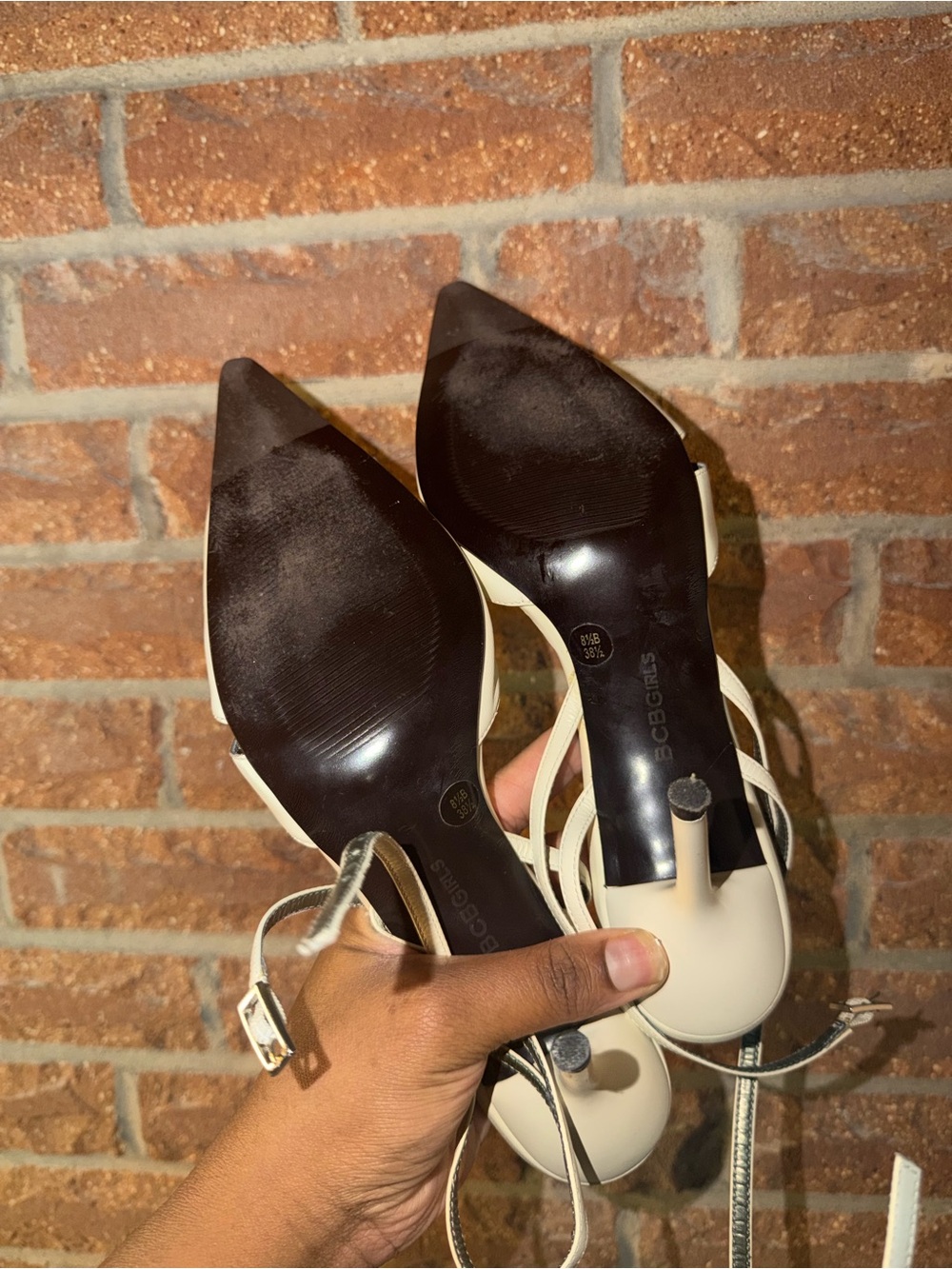 BCBGirls Cream Pointed Toe Slingback Heels - Picture 3 of 6